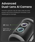 Close-up of Falcon All-In-One AI Action Camera Dual-Lens with 4K video and real-time AI tracking features highlighted