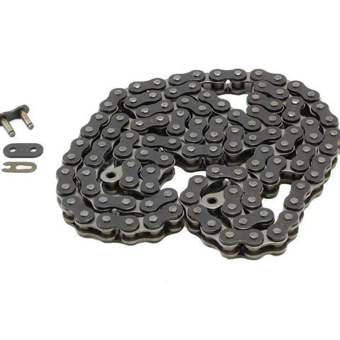 Drive Chain And Sprocket Kit For Yamaha TT R125 L Series 428 chain with master link, black finish, shown coiled with master link beside