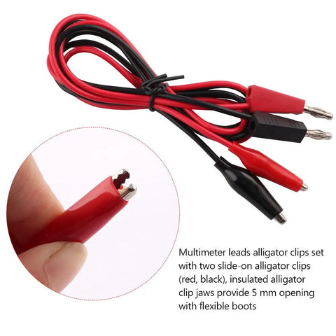 Alligator Clip To Banana Plug Multimeter Lead Set With Mini Hooks, 3 Pairs, red and black stackable banana plugs and clips
