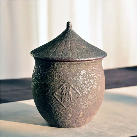 Retro Styled Sealed Ceramic Jar For Loose Tea And Coffee Beans offering top shelf pantry organization, showing intricate details.