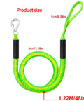 Elastic Dock Line With Metal Hook And Loop Ends 48 Inches for kayak mooring, green bungee braided design with size measurements