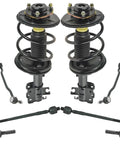 Direct Fit Heavy Duty Front Steering And Suspension Kit With Reinforced Struts Coil Springs Tie Rod Ends And Sway Bar Links, components displayed.