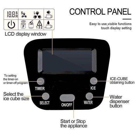 Top Tier 9.5 KG Automatic Stainless Steel Ice Cube Maker Machine Countertop control panel with buttons for settings and display.