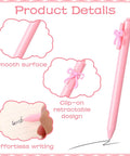 Product details of Pink Bow Pens Set 10 Pack Aesthetic Retractable Ballpoint Pens With Cute Bow Decor, Smooth Black Ink for women.