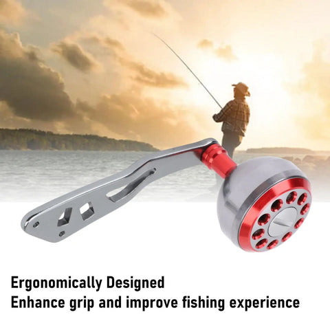 Upgrade Your Gear With This Sweet Pongnas Aluminum Alloy Baitcasting Reel Power Handle, Featuring A Lightweight Ergonomic Grip Knob And Universal Fit Kit For Smooth Casting Action Perfect For Red Fishing Adventures. red aluminum alloy baitcasting reel power handle with ergonomic grip knob, shown in fishing scene