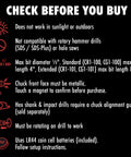 Instructional image detailing warnings and compatibility for the Magnetic Red Laser Drill Guide and its usage conditions.
