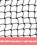 Close-up of a 6x7 ft heavy-duty HDPE 60 ply net from Batting Cage Net Repair Kit with twine and zip ties