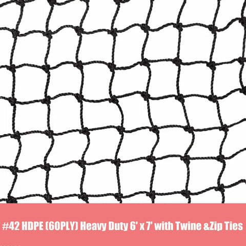 Close-up of a 6x7 ft heavy-duty HDPE 60 ply net from Batting Cage Net Repair Kit with twine and zip ties