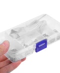 Hand holding Eyeglass Repair Kit With 527 Replacement Screws And Nose Pads Gotta Have Precision Screwdriver Set in a clear plastic box