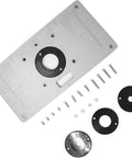 Pro Level Woodworking Router Table Insert Plate With Quick Flip Panel and Heavy Duty Drill Chuck, featuring durable steel and accessories.