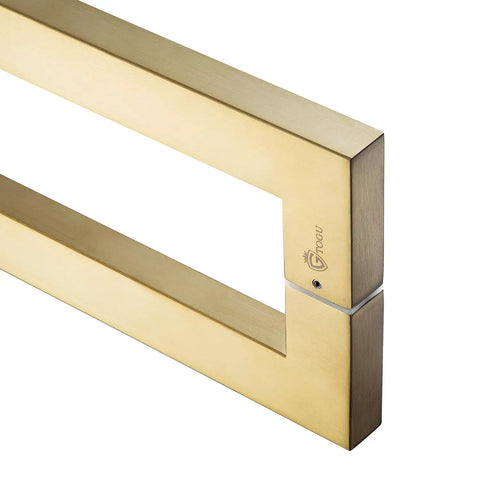 Push Pull Door Handle 12 Inch Satin Gold Stainless Steel 304 Heavy Duty For Solid Wood Glass And Metal Doors Square Rectangle Shape With 1.2mm Wall Thickness 4.6mm Engagement And Hex Socket Set Screws close-up