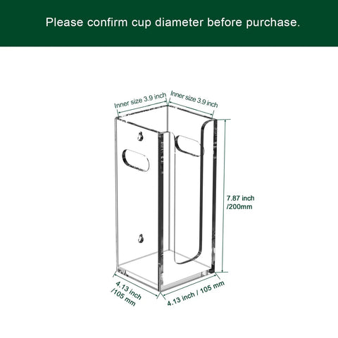 Dimensions of Disposable Coffee Cup Dispenser With Easy Grab Handles For Countertop Or Wall Mount Holds 3.54 Inch Dia Cups And Lids Up To 16 Oz Acrylic Lid Storage Organizer In Clear