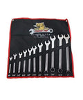 SAE Full Polish 11 Piece Combination Wrench Set Three Eighths To One Inch Chrome Plated Handles in black roll-up pouch