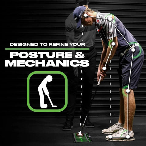 Golfer using Dual Sided Golf Putting Mirror And Alignment Tool For Indoor And Outdoor Practice That Refines Posture Eye Line And Putter Path
