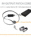 9V output patch cord for power bank shown with power interface, part of 54 Piece Power Function Motor Set With Infrared Remote Control
