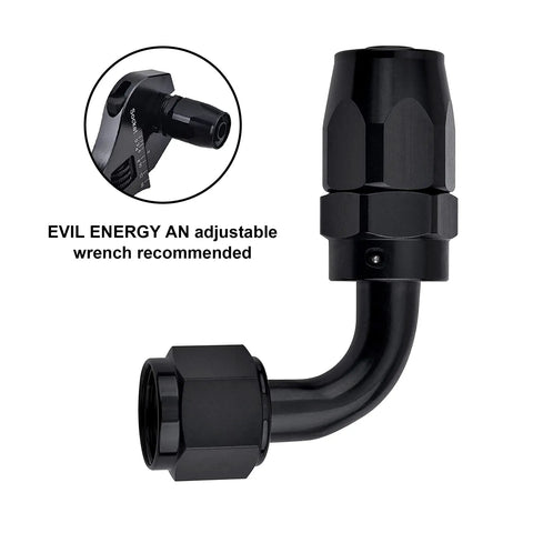 10AN 90 Degree Swivel Hose End Fitting for CPE Braided Hose Black 7/8-14 UNF Aluminum 6061-T6 with wrench insert