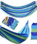 Colorful Cotton Hammock For Outdoors Portable Hanging Bed Hiking Friendly with blue stripe and accessories
