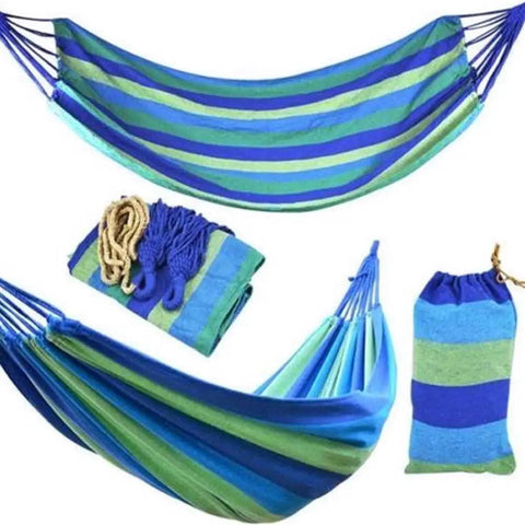 Colorful Cotton Hammock For Outdoors Portable Hanging Bed Hiking Friendly with blue stripe and accessories