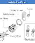 Five Eighths Inch Zinc Alloy Cam Locks Set With Keys, Keyed Alike, Eight Pack installation parts diagram with labels