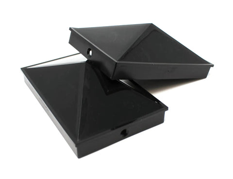 Plastic Pyramid Fence Post Caps 4x6 Nominal 3-5/8 x 5-5/8 With Pre-Drilled Holes Black or White Pack of 2. Shown in black with holes.