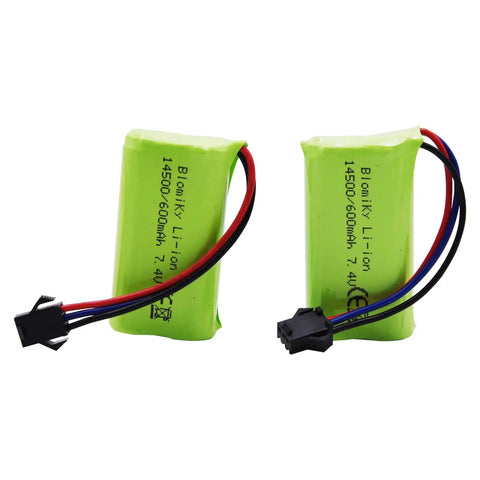 7.4V 2S 600mAh RC Battery with SM-3P Plug and Cable, 4.44Wh, 10C Discharge, lightweight LiPo pack for amphibious RC trucks, 2-pack