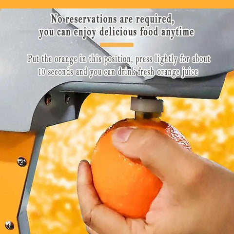 Effortless Whole Fruit Citrus Juicer Press Featuring Smart 3 Leaf Tech in use, squeezing an orange for fresh juice.