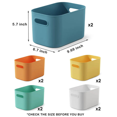 10 Pack Colorful Plastic Storage Bins With Handles For Shelves Or Cabinets Durable Organizer Boxes
