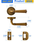 Dimensions of privacy door lever in antique brass, round rosette 2.64 inch, interior door handle, aluminum alloy, lock details