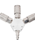 Three Way Air Manifold 1/4 NPT Male Thread Aluminum Alloy Pneumatic Fitting For Industry Self Locking Quick Connect One Hand Operation High Hardness Lightweight Durable Pneumatic Adapter
