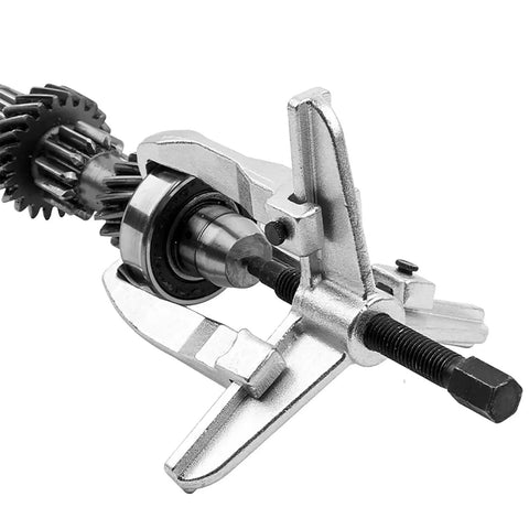 Heavy Duty 3 Jaw Reversible Internal External Gear Puller Tool Kit Forged From Solid Chrome Vanadium Steel Badass Mechanical Extractor For Bearings And Pulleys Without Wasting Time As Serious Mechanic Fixing Old Engines In His Local Garage Workshop. 3-jaw steel puller gripping bearing