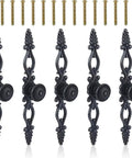Five Piece Vintage Black Drawer Pulls Set With 0 98 Inch Center To Center Zinc Alloy Cabinet Knobs For Dresser Cupboard Wardrobe Kitchen And Bathroom Easy Install Includes All Mounting Hardware, displays five ornate black handles with screws above.