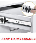 Close-up of Beefy Soft Close Drawer Slides Pair, 30 Inch Heavy Duty Rails, 2mm Thick Metal, showing detachable mechanism