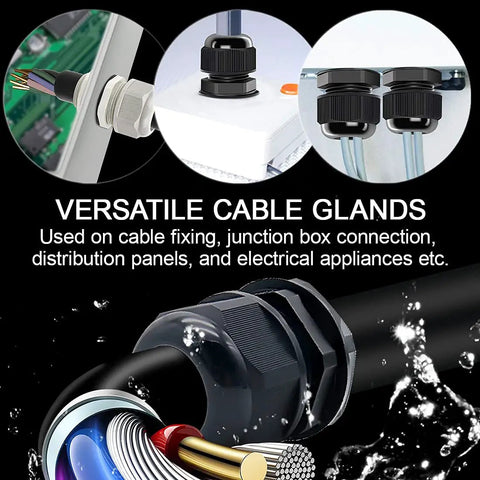 Five Pack NPT Half Inch Cable Glands Waterproof Adjustable 6-12mm Cable Connectors Black Nylon Joints With Gaskets Weatherproof Seals Easy Install Ideal For Outdoor And Indoor Electrical Enclosures