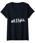 Women's Tuk Tuk Rickshaw Graphic V-Neck T-Shirt Lightweight Classic Relaxed Fit featuring evolution design in white.