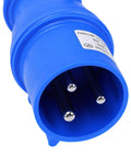 No Sweat Plug And Play Level 2 EV Charger 7kW 32A Wall Mount blue socket view showing three metal prongs for electric car charging.