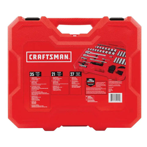 Red blow-molded case for 83 Piece Mechanics Tool Set With One Quarter Inch Drive, SAE and Metric Sockets, 72 Tooth Ratchets