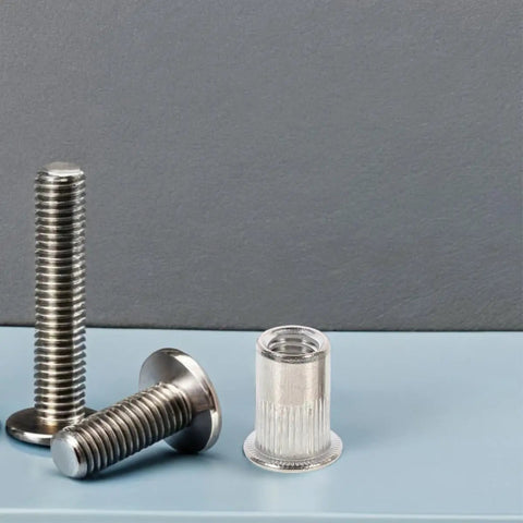 70 Pcs M5 Stainless Steel Flat Head Rivet Nuts Kit for Quick Fixes In Machinery Furniture and Electronics visible on table