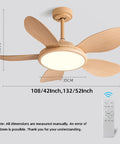 YPDJVLTI Ceiling Fans Lights 42-52Inch LED Ceiling Lamp with wooden blades and remote control, 42-52 inch size.