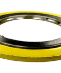 Spiral-wound gasket with yellow outer ring and metal inner winding for 48-inch pipe flanges.