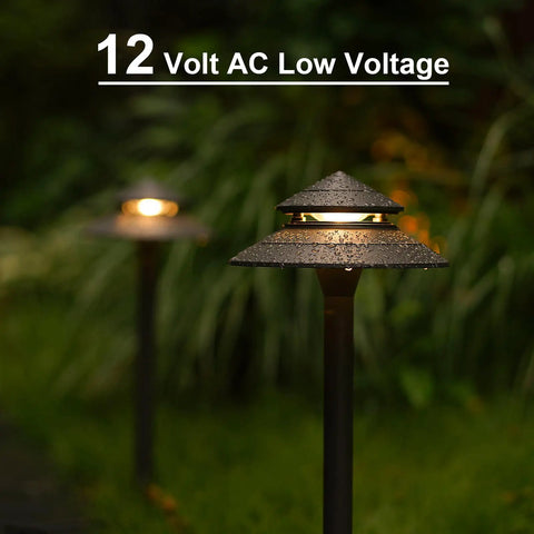 8 Pack 3W LED Low Voltage Pathway Lights Kit With 180 Lumen Output Hardwired 12V Pagoda Style Walkway Light at night