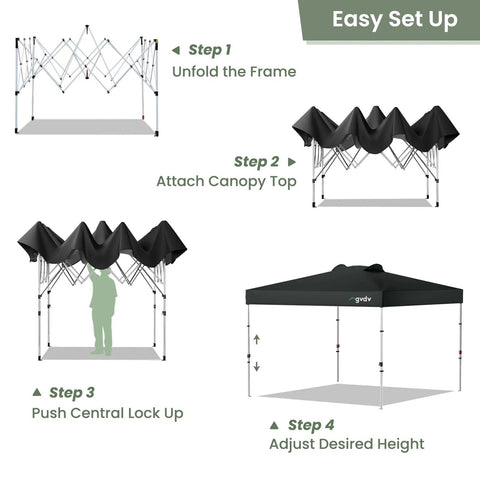 Steps to assemble 10x10 Pop Up Canopy Tent With Four Sidewalls One Push Setup Quick Shade For Events Parties Camping And Beach Days Black Gazebo.