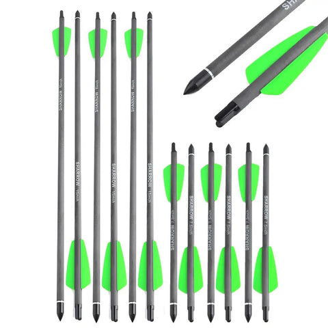 Carbon Crossbow Bolts For Hunting And Practice, 7.5 Inch Arrows With 2 Inch Vanes, 100 Grain 3 Blade Broadheads, Green
