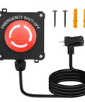 Emergency Stop Switch With 10ft Heavy Duty Cord And Big Red Button, 440V 16A, Plug In Piggyback Design For Workshop Machinery
