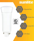 Led Vertical PLV Plug And Play Light Bulbs 9W 26W Equivalent G24q Base Ballast Dependent CFL Replacement UL Listed Cool White 4000K