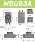 Technical diagram of Heavy Duty Pneumatic Rotary Cylinder Double Acting Air Table Actuator 3A Series with measurements.