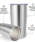 Top Shelf 20 Oz Stainless Steel Tumbler Bulk 12 Pack Double Wall Vacuum Insulated Travel Coffee Mug with Splash Proof Lid and Straw Fits Cup Holder Powder Coated Finish Keeps Your Sip Frosty While You Run Things Silver 12 Pack showing integrated molding technology and powder coating.