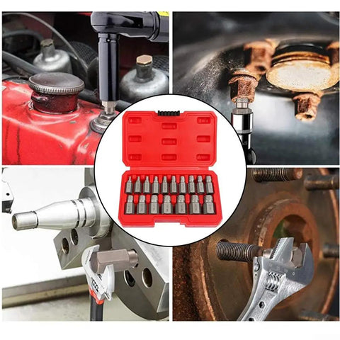 Beefy 17 Piece Screw Extractor Set With Hex Head Remover Tools For Damaged Broken Stripped Screws in red storage case