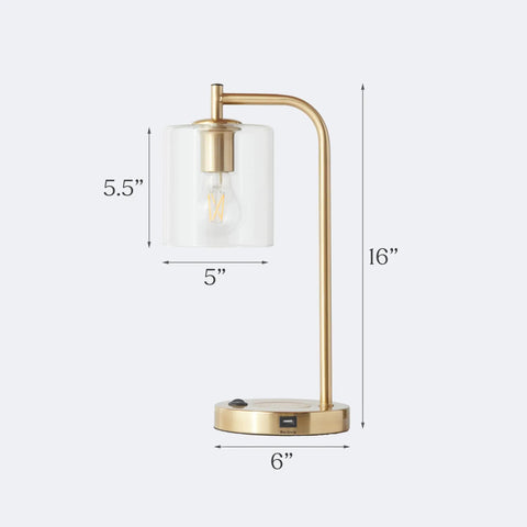 Vintage Brass Nightstand Desk Lamp With Wireless Charging Pad And USB Port LED Bedside Reading Lamp for Bedroom, Living Room, or Office