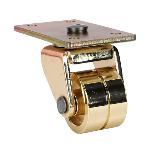 Jiawu Double Wheel Piano Caster, Metal Wheel for Furniture with gold finish and durable mounting plate for stability.