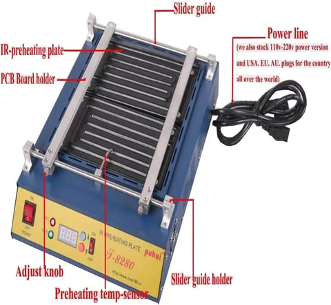 Infrared Preheating Oven With Beefy Preheat Plate For PCBs And BGA SMD Rework showing components and controls